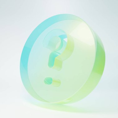 Beyaz arka planda izole edilmiş soru simgesi olan buzlu cam konuşma baloncukları. SSS işareti. Konuşma balonu ve çizelgesi. Minimalizm kavramı. 3 Boyutlu resimleme.