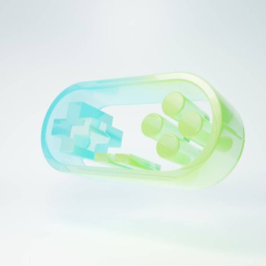 Beyaz zemin üzerinde izole edilmiş buzlu cam oyun alanı simgesi. Oyun kontrolörü. Minimalizm kavramı. 3 Boyutlu resimleme.