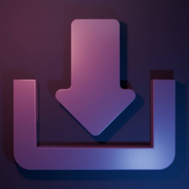 Mor İndirme simgesi mor-mavi arkaplanda izole edildi. Gönderme düğmesi. Sembolü yükle. Ok uçtan uca. Minimalizm kavramı. 3 Boyutlu resimleme.