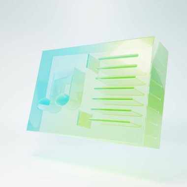 Beyaz arka planda izole edilmiş not simgesi olan buzlu cam müzik kitabı. Notalı nota kağıdı. Müzik notaları için not defteri. Minimalizm kavramı. 3 Boyutlu resimleme.