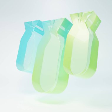 Beyaz arka planda izole edilmiş buzlu cam havacılık ikonu. Roket bombası düşüyor. Minimalizm kavramı. 3 Boyutlu resimleme.