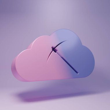 Mor kripto para birimi bulut madenciliği ikonu mor arka planda izole edilmiş. Kazmalı bulut, bitcoin, dijital para piyasası, kripto para cüzdanı. Minimalizm kavramı. 3 Boyutlu resimleme.