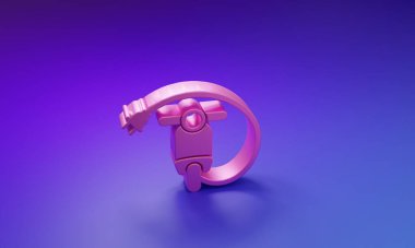 Mor-mavi arka planda izole edilmiş pembe elektrikli scooter ikonu. Minimalizm kavramı. 3 Boyutlu resimleme.