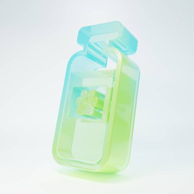 Beyaz arka planda izole edilmiş buzlu cam hayvan şişesi tıbbi ikonu. Hayvan için reçeteli ilaç. Minimalizm kavramı. 3 Boyutlu resimleme.