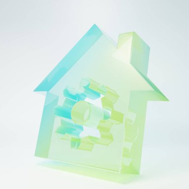 Buzlu cam Akıllı ev ayarları simgesi beyaz arkaplanda izole edildi. Uzaktan kumanda. Minimalizm kavramı. 3 Boyutlu resimleme.