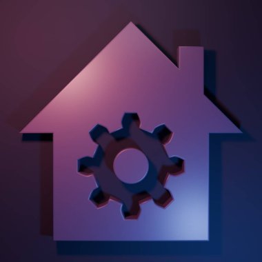 Mor Akıllı ev ayarları simgesi mor-mavi arkaplanda izole edildi. Uzaktan kumanda. Minimalizm kavramı. 3 Boyutlu resimleme.