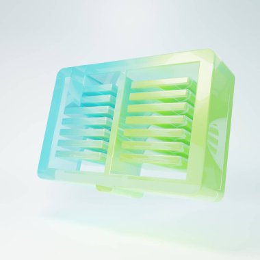 Beyaz arkaplanda izole edilmiş buzlu cam açık kitap simgesi. Minimalizm kavramı. 3 Boyutlu resimleme.