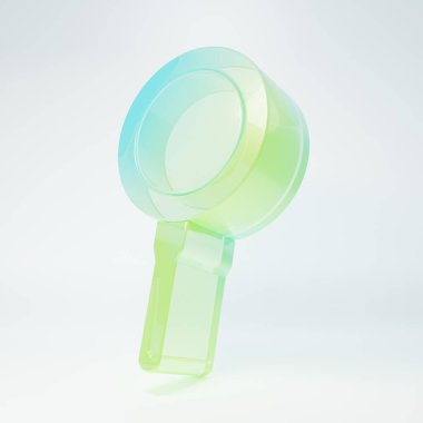 Frosted glass Frying pan icon isolated on white background. Fry or roast food symbol. Minimalism concept. 3D render illustration.