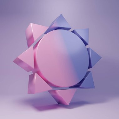 Purple Sun icon isolated on purple background. Minimalism concept. 3D render illustration.
