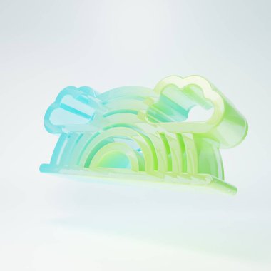 Buzlu cam gökkuşağı beyaz arka planda izole edilmiş bulut simgesi. Minimalizm kavramı. 3 Boyutlu resimleme.