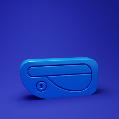 Mavi araba kapı kolu simgesi mavi arkaplanda izole edilmiş. Minimalizm kavramı. 3 Boyutlu resimleme.