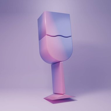 Mor arkaplanda izole edilmiş mor şarap ikonu. Şarap kadehi ikonu. Kadeh işareti. Cam levhası. Minimalizm kavramı. 3 Boyutlu resimleme.