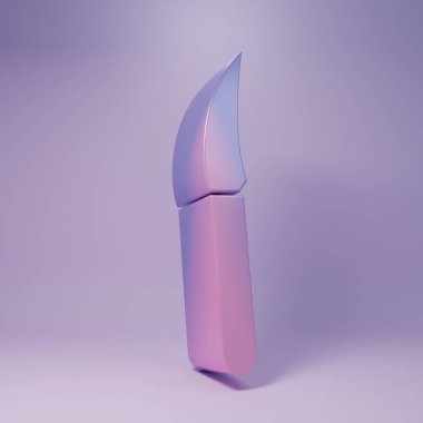 Purple Knife icon isolated on purple background. Cutlery symbol. Minimalism concept. 3D render illustration.