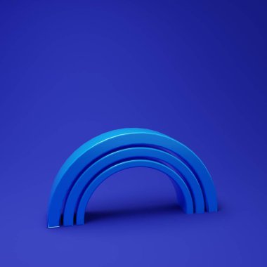 Mavi Gökkuşağı simgesi mavi arkaplanda izole edildi. Minimalizm kavramı. 3 Boyutlu resimleme.