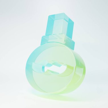 Beyaz arka planda izole edilmiş buzlu cam sakal ve bıyıklı yağ şişesi ikonu. Pipetli cam şişe. Minimalizm kavramı. 3 Boyutlu resimleme.