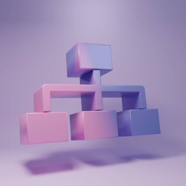 Mor İş Hiyerarşisi organizogram grafiksel bilgi simgesi mor arkaplanda izole edildi. Kurumsal yapı grafik elementleri. Minimalizm kavramı. 3 Boyutlu resimleme.