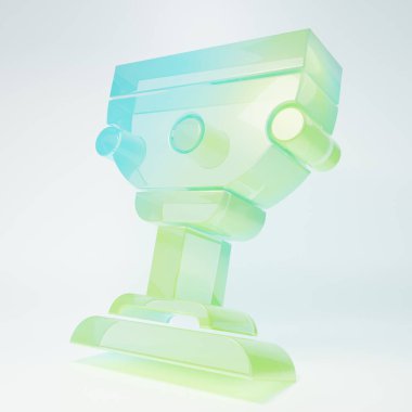 Beyaz arka planda izole edilmiş buzlu cam Hıristiyan kadeh ikonu. Hıristiyanlık ikonu. Mutlu Paskalyalar. Minimalizm kavramı. 3 Boyutlu resimleme.