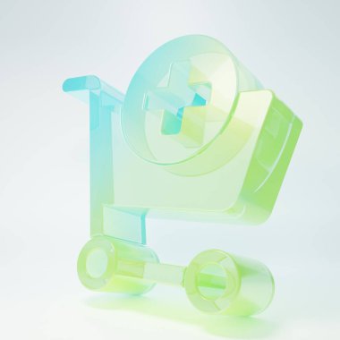 Frosted glass Add to Shopping cart icon isolated on white background. Online buying concept. Delivery service sign. Supermarket basket symbol. Minimalism concept. 3D render illustration.