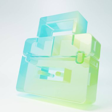 Beyaz arka planda izole edilmiş buzlu cam kutu ya da sallanan kutu kutusu ve dişli balıkçılık ekipmanları ikonu. Balık oltası. Minimalizm kavramı. 3 Boyutlu resimleme.