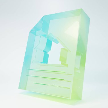 Frosted glass House contract icon isolated on white background. Contract creation service, document formation, application form composition. Minimalism concept. 3D render illustration.