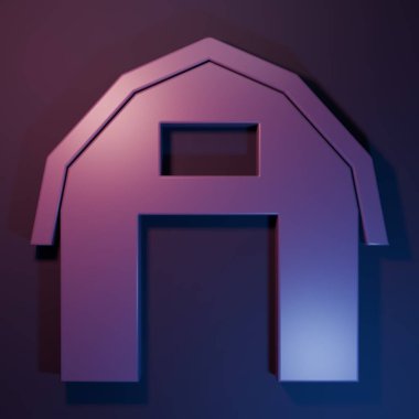 Mor renkli çiftlik evi ikonu, mor-mavi arka planda izole edilmiş. Minimalizm kavramı. 3 Boyutlu resimleme.