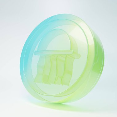 Beyaz arka planda izole edilmiş bir tabak ikonunda buzlu cam denizanası. Minimalizm kavramı. 3 Boyutlu resimleme.