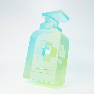 Frosted glass Bottle of liquid antibacterial soap with dispenser icon isolated on white background. Antiseptic. Disinfection, hygiene, skin care. Minimalism concept. 3D render illustration.