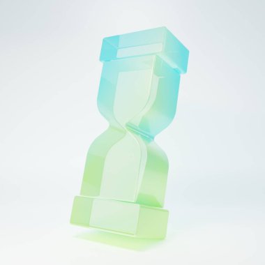 Frosted glass Old hourglass with flowing sand icon isolated on white background. Sand clock sign. Business and time management concept. Minimalism concept. 3D render illustration.