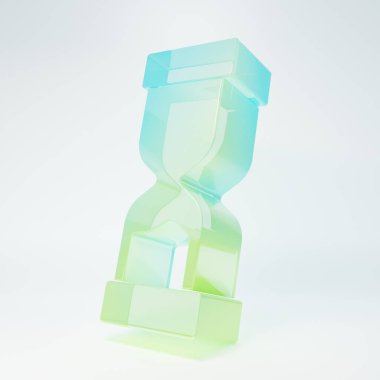 Frosted glass Old hourglass with flowing sand icon isolated on white background. Sand clock sign. Business and time management concept. Minimalism concept. 3D render illustration.