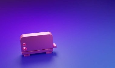 Mor-mavi arkaplanda izole edilmiş pembe tost makinesi simgesi. Minimalizm kavramı. 3 Boyutlu resimleme.