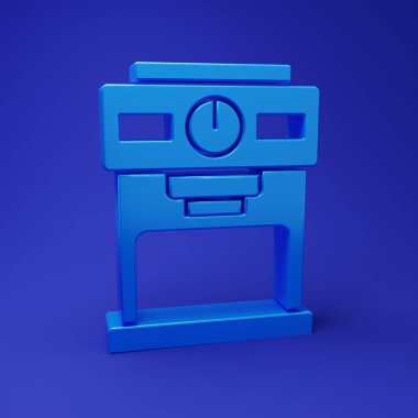 Mavi kahve makinesi simgesi mavi arkaplanda izole edilmiş. Minimalizm kavramı. 3 Boyutlu resimleme.