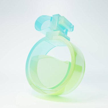 Beyaz arka planda izole edilmiş buzlu cam parfüm ikonu. Minimalizm kavramı. 3 Boyutlu resimleme.