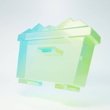 Frosted glass Trash can icon isolated on white background. Garbage bin sign. Recycle basket icon. Office trash icon. Minimalism concept. 3D render illustration.