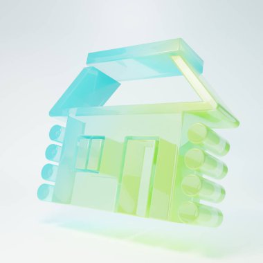 Beyaz arka planda izole edilmiş buzlu cam Ukrayna ev kulübesi ikonu. Geleneksel köy evi. Minimalizm kavramı. 3 Boyutlu resimleme.