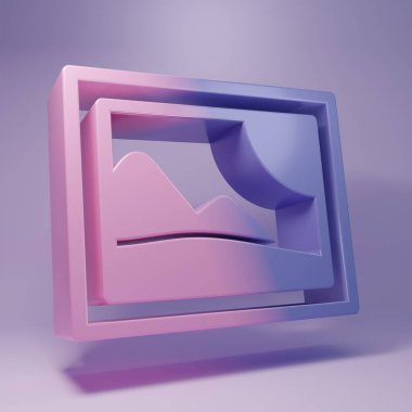 Mor Resim manzara ikonu mor arkaplanda izole edilmiş. Minimalizm kavramı. 3 Boyutlu resimleme.