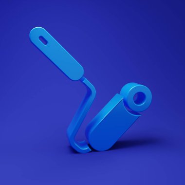 Mavi boya fırça ikonu mavi arkaplanda izole edildi. Minimalizm kavramı. 3 Boyutlu resimleme.