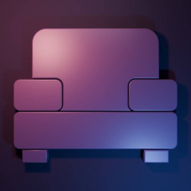 Mor renkli arkaplanda izole edilmiş Mor Kol Koltuğu simgesi. Minimalizm kavramı. 3 Boyutlu resimleme.