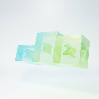 Beyaz arka planda izole edilmiş buzlu cam iş podyumu ikonu. Eleman adaylığı tabelası. Kişi ödülü sembolü. Minimalizm kavramı. 3 Boyutlu resimleme.