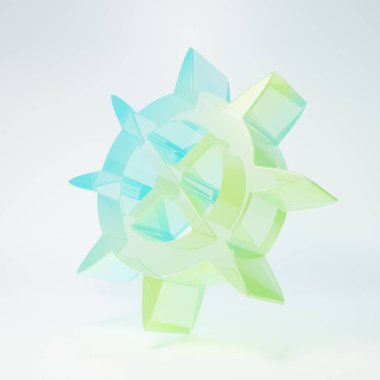 Beyaz arka planda izole edilmiş buzlu cam bisiklet sproket kolu ikonu. Minimalizm kavramı. 3 Boyutlu resimleme.