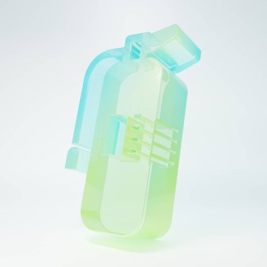 Beyaz arka planda izole edilmiş buzlu cam yangın söndürme ikonu. Minimalizm kavramı. 3 Boyutlu resimleme.