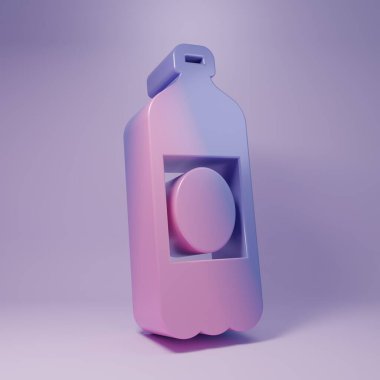 Mor plastik bira şişesi ikonu, mor arka planda izole edilmiş. Minimalizm kavramı. 3 Boyutlu resimleme.