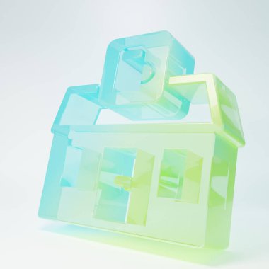 Beyaz arka planda izole edilmiş bira dükkanı ikonundan yapılmış buzlu cam mağaza binası. Bira fabrikası tabelası. Minimalizm kavramı. 3 Boyutlu resimleme.