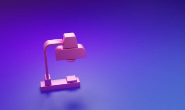 Mor-mavi arkaplanda izole edilmiş pembe masa lambası ikonu. Masa lambası. Minimalizm kavramı. 3 Boyutlu resimleme.