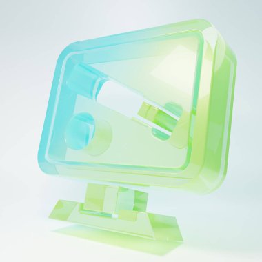 Beyzbol topu ve beyaz zemin üzerinde izole edilmiş ekran ikonu olan buzlu cam monitör. Çevrimiçi beyzbol maçı. Minimalizm kavramı. 3 Boyutlu resimleme.