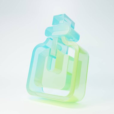 Beyaz arka planda izole edilmiş buzlu cam parfüm ikonu. Minimalizm kavramı. 3 Boyutlu resimleme.