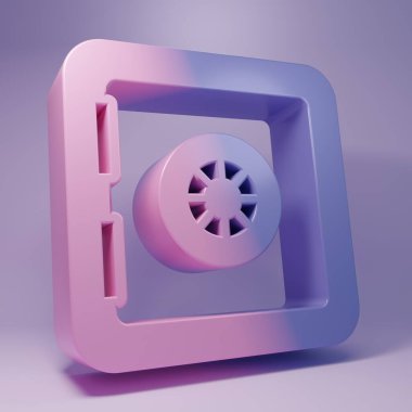 Mor Güvenli simgesi mor arkaplanda izole edildi. Kapı, şifreli bir banka kasası. Güvenilir Veri Koruma. Minimalizm kavramı. 3 Boyutlu resimleme.