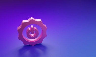 Pembe Güç simgesi mor-mavi arkaplanda izole edildi. Başlat işareti. Minimalizm kavramı. 3 Boyutlu resimleme.