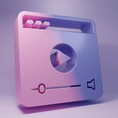 Mor Online video oynatma simgesi mor arkaplanda izole edildi. Oyun işaretli film şeridi. Minimalizm kavramı. 3 Boyutlu resimleme.