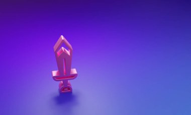 Mor-mavi arkaplandaki oyun simgesi için Pembe Kılıç. Minimalizm kavramı. 3 Boyutlu resimleme.