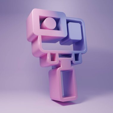 Mor Aksiyon ekstrem kamera simgesi mor arkaplanda izole edildi. Ekstrem sporları çekmek için video kamera ekipmanı. Minimalizm kavramı. 3 Boyutlu resimleme.